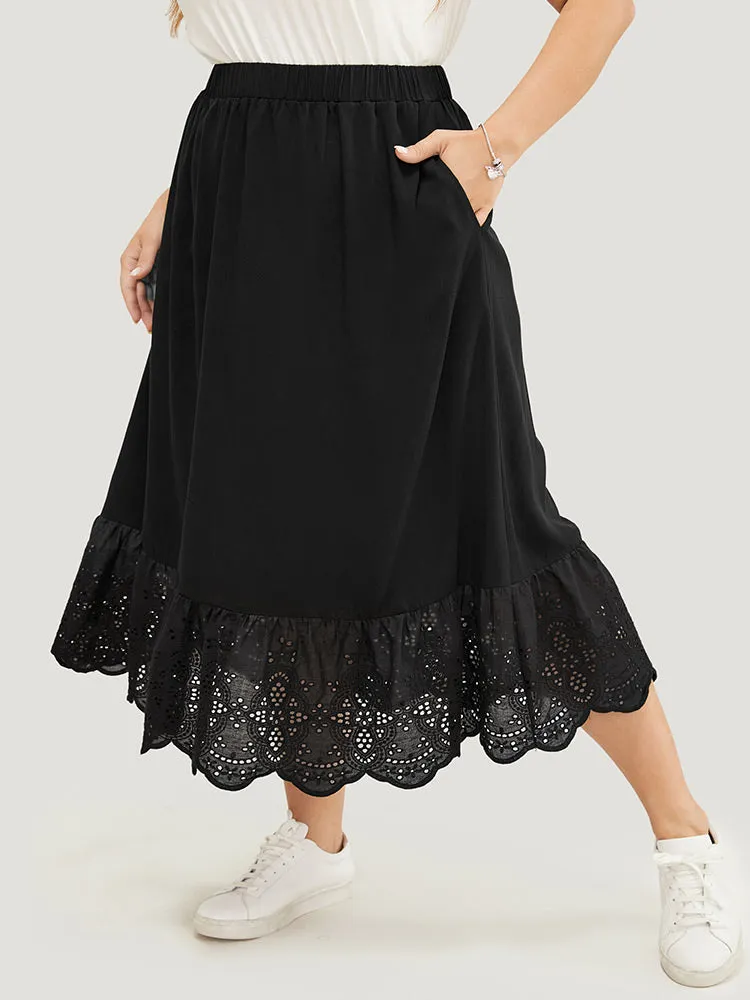 Solid Pocket Patchwork Broderie Anglaise Skirt sold by Bloomchic product image thumbnail 2