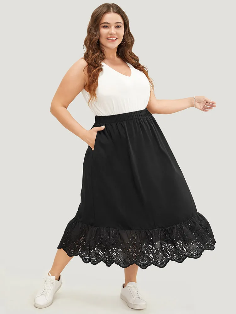 Solid Pocket Patchwork Broderie Anglaise Skirt sold by Bloomchic product image thumbnail 3