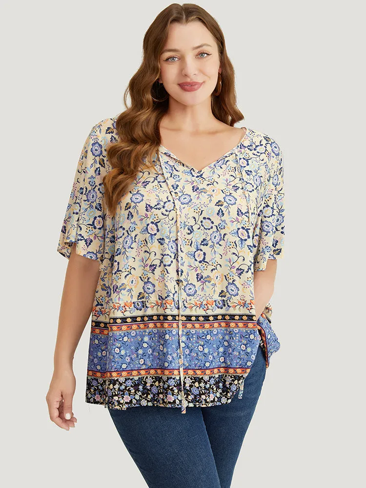 Bandana Printed Ties Front Ruffle Sleeve Blouse sold by Bloomchic product image thumbnail 4