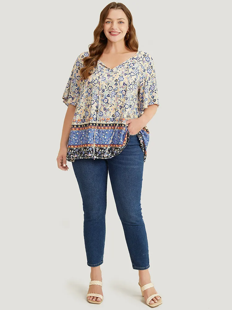 Bandana Printed Ties Front Ruffle Sleeve Blouse sold by Bloomchic product image thumbnail 5