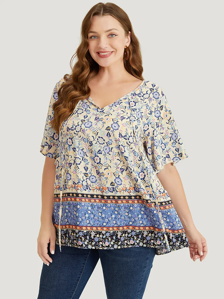 Bandana Printed Ties Front Ruffle Sleeve Blouse sold by Bloomchic product image thumbnail 2