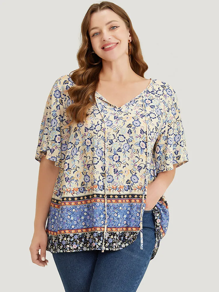 Bandana Printed Ties Front Ruffle Sleeve Blouse sold by Bloomchic product image thumbnail 3