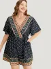 Bandana Print Wrap Ruffle Sleeve Pocket Belted Romper sold by Bloomchic