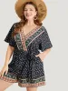 Bandana Print Wrap Ruffle Sleeve Pocket Belted Romper sold by Bloomchic