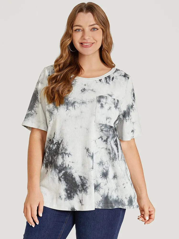 Tie Dye Pocket Rib Knit T-shirt sold by Bloomchic
