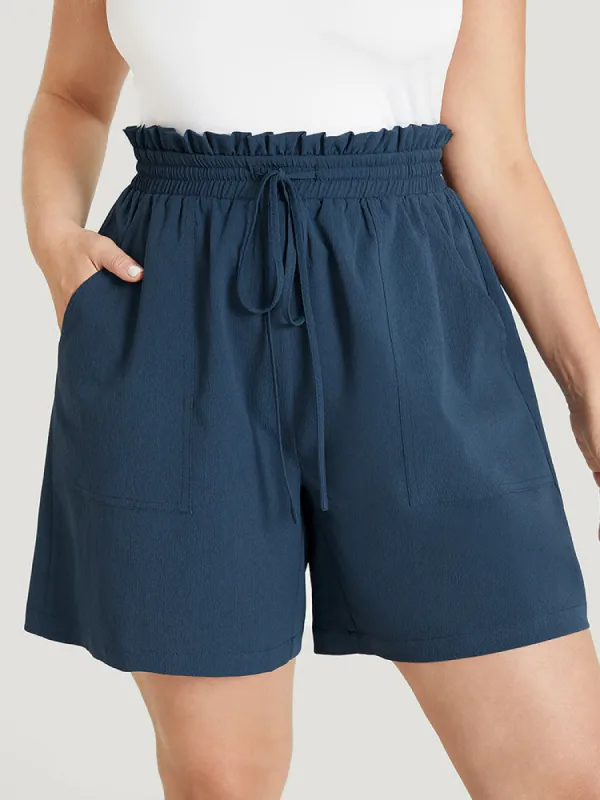 Plain Drawstring Pocket Paperbag Waist Shorts sold by Bloomchic