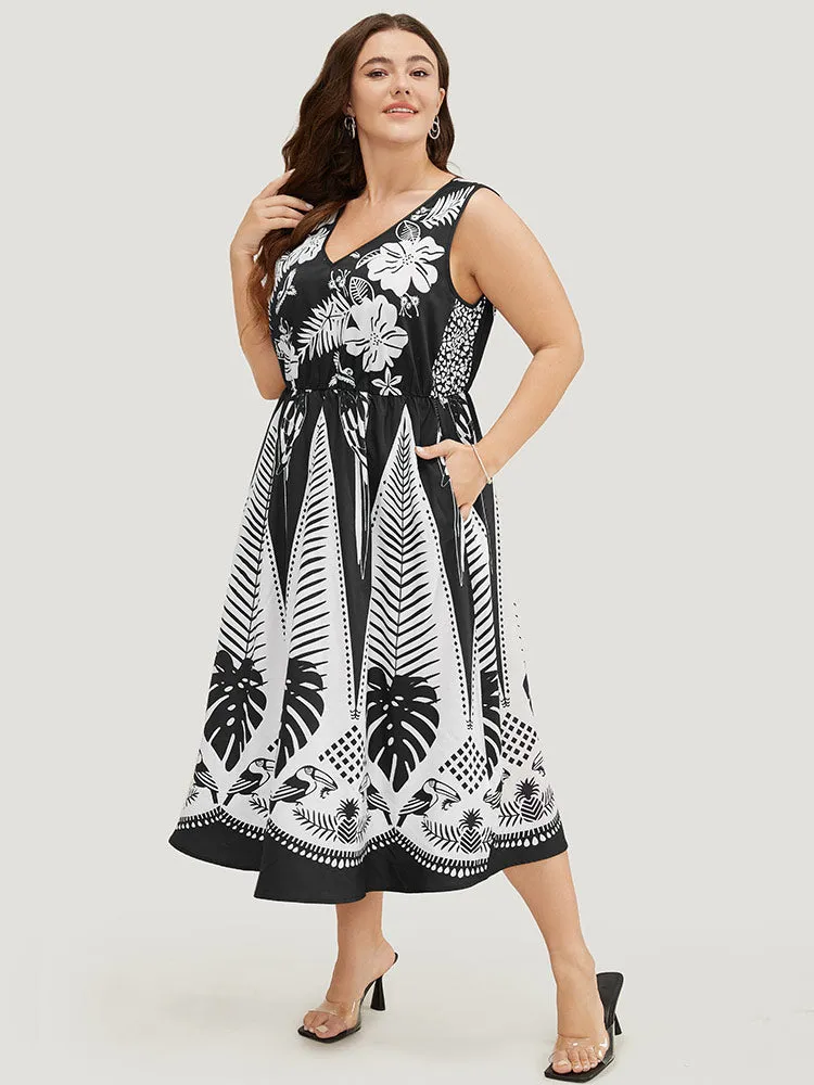 Floral & Plant Pocket Sleeveless V Neck Ruffles Tank Dress sold by Bloomchic product image thumbnail 3