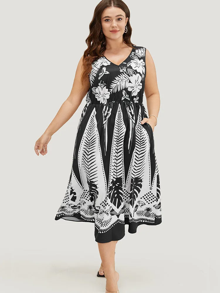 Floral & Plant Pocket Sleeveless V Neck Ruffles Tank Dress sold by Bloomchic product image thumbnail 4