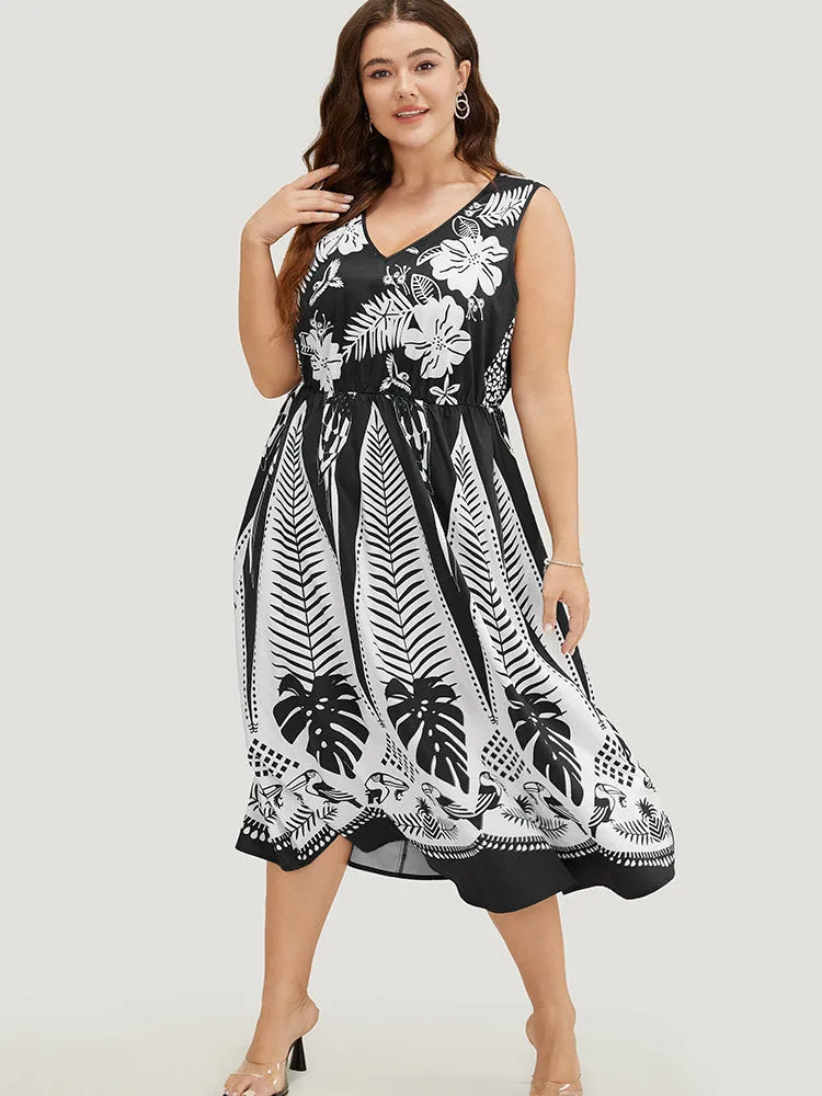 Floral & Plant Pocket Sleeveless V Neck Ruffles Tank Dress sold by Bloomchic