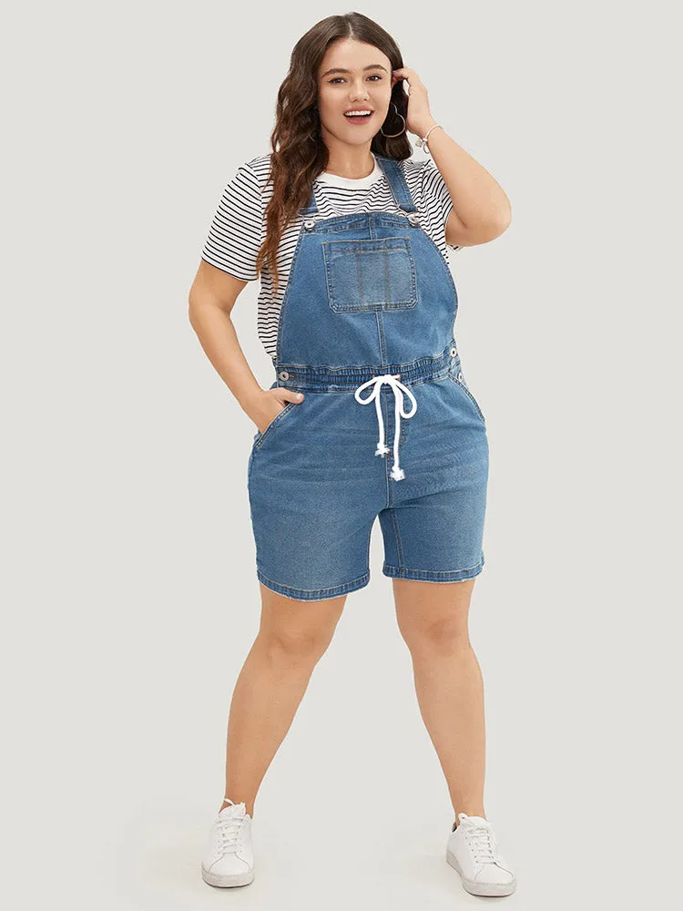 Drawstring Button Up Dark Wash Denim Overalls sold by Bloomchic product image thumbnail 4