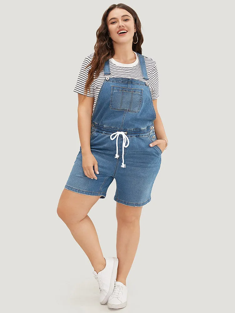 Drawstring Button Up Dark Wash Denim Overalls sold by Bloomchic