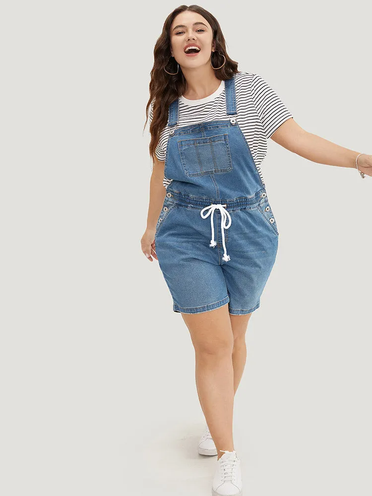 Drawstring Button Up Dark Wash Denim Overalls sold by Bloomchic product image thumbnail 3