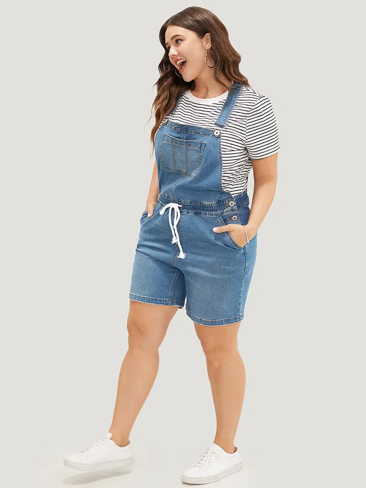 Drawstring Button Up Dark Wash Denim Overalls sold by Bloomchic product image thumbnail 5