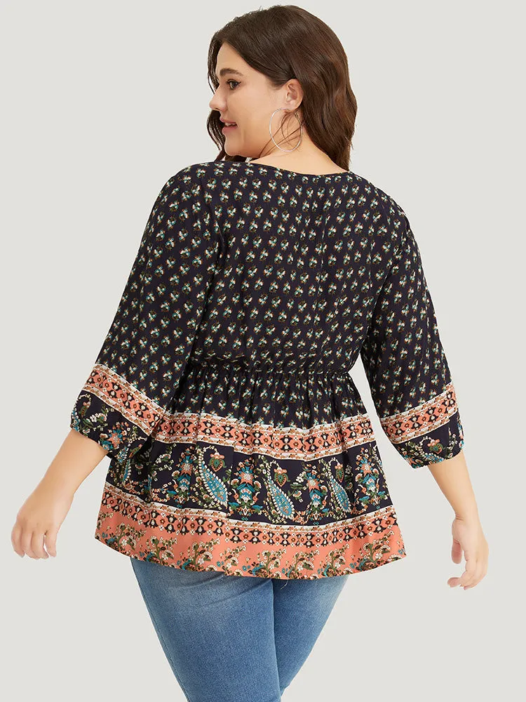 Bandana & Paisley Print Lantern Sleeve Knot Neck Ruffle Blouse sold by Bloomchic product image thumbnail 5