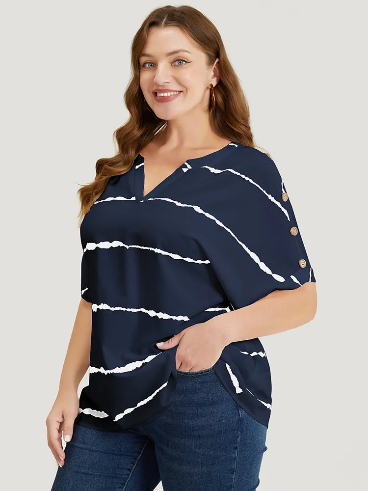 Tie Dye Notched Button Detail Roll Dolman Sleeve Striped Blouse sold by Bloomchic product image thumbnail 2