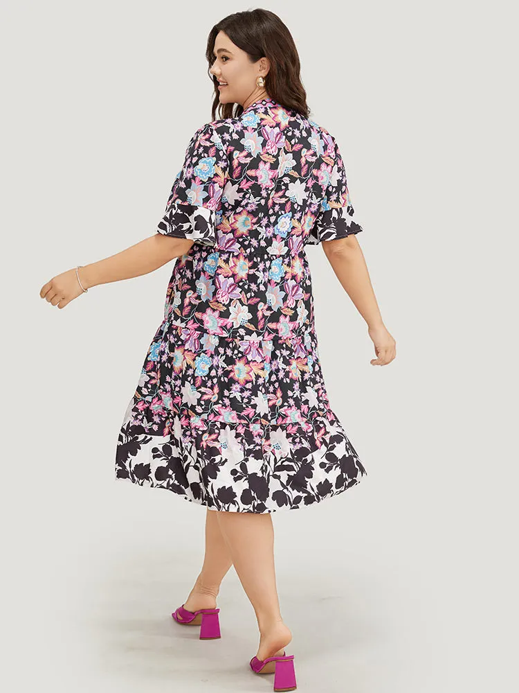 Floral Print Pocket Ruffle Tiered Bell Sleeve Dress sold by Bloomchic product image thumbnail 2