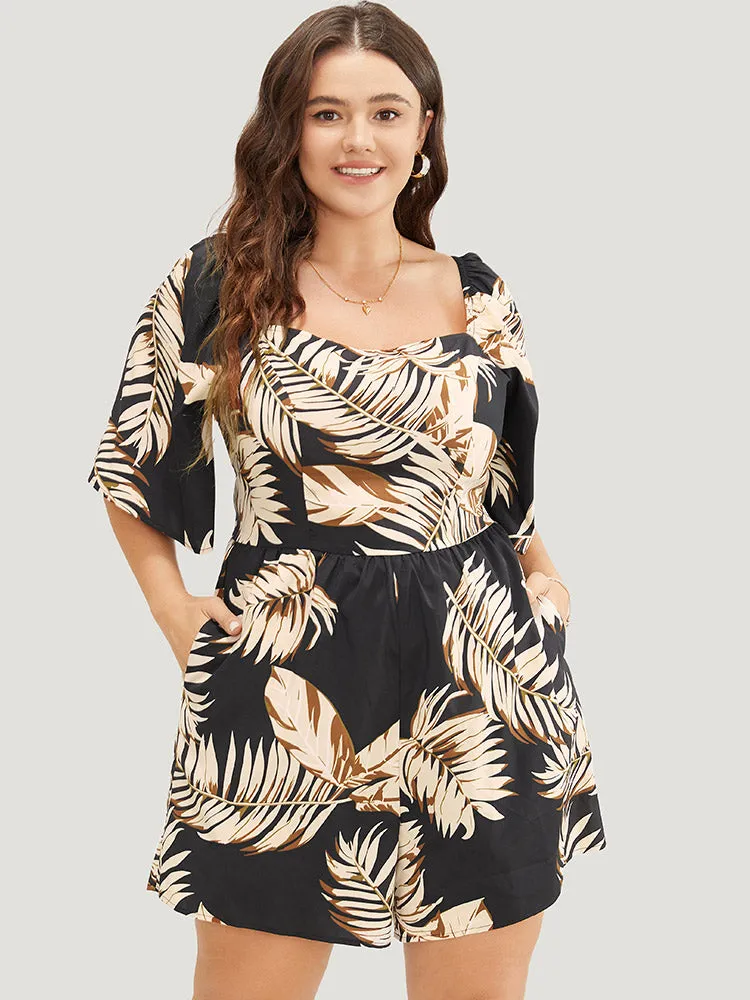 Tropical Print Pocket Square Neck Romper sold by Bloomchic