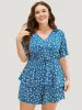Ditsy Floral Tiered Hem Ruffle Sleeve Pocket Wrap Romper sold by Bloomchic
