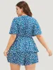 Ditsy Floral Tiered Hem Ruffle Sleeve Pocket Wrap Romper sold by Bloomchic