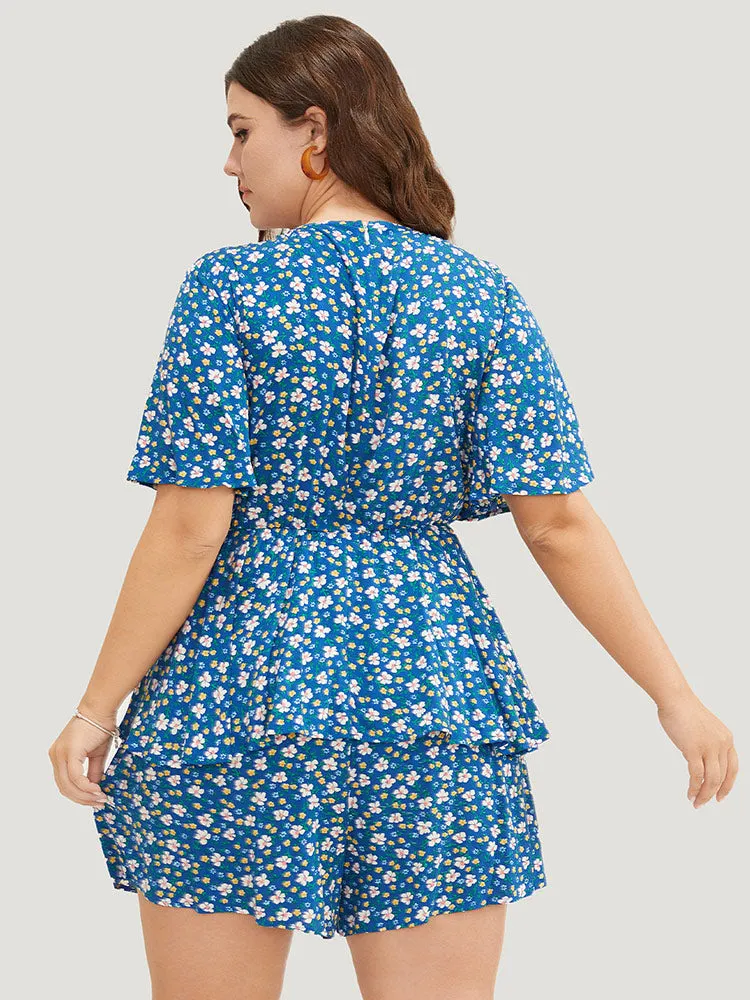 Ditsy Floral Tiered Hem Ruffle Sleeve Pocket Wrap Romper sold by Bloomchic product image thumbnail 2