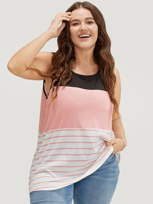 Striped Contrast Crew Neck Tank Top sold by Bloomchic