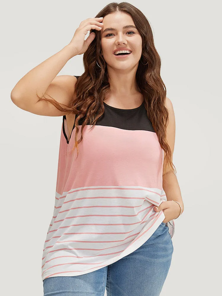Striped Contrast Crew Neck Tank Top sold by Bloomchic