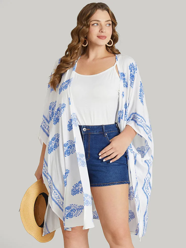 Bandana Print Batwing Sleeve Split Hem Kimono sold by Bloomchic