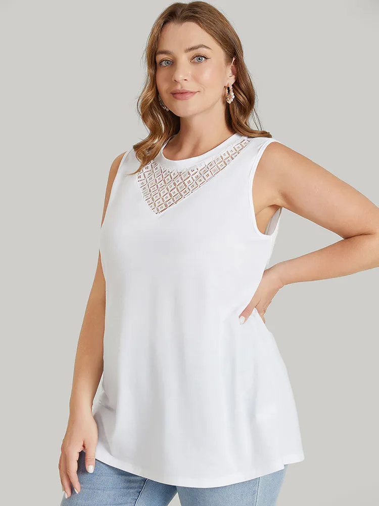 Solid Sleeveless Lace Insert Tank Top sold by Bloomchic product image thumbnail 3