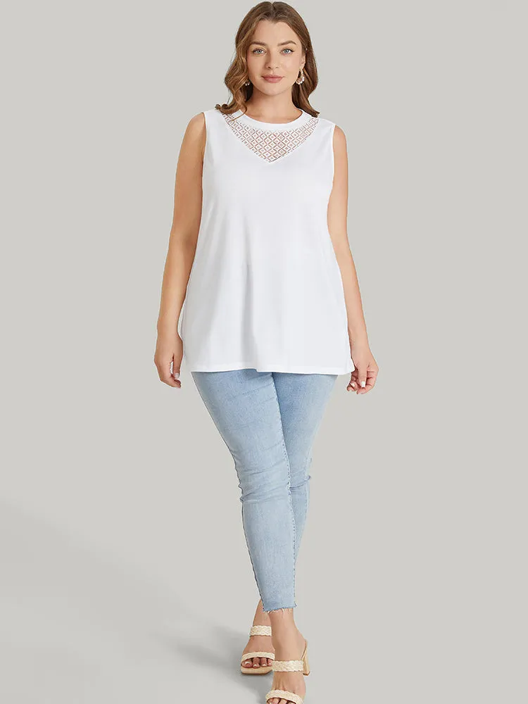 Solid Sleeveless Lace Insert Tank Top sold by Bloomchic product image thumbnail 5