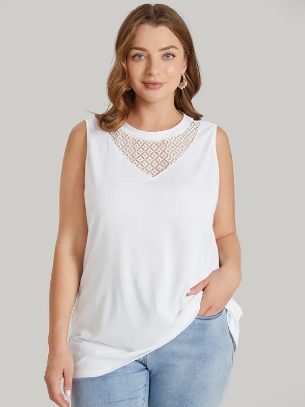 Solid Sleeveless Lace Insert Tank Top sold by Bloomchic