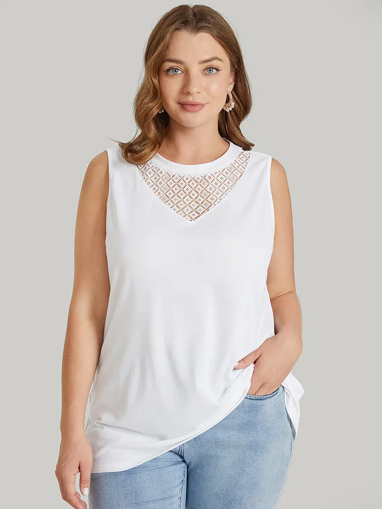Solid Sleeveless Lace Insert Tank Top sold by Bloomchic