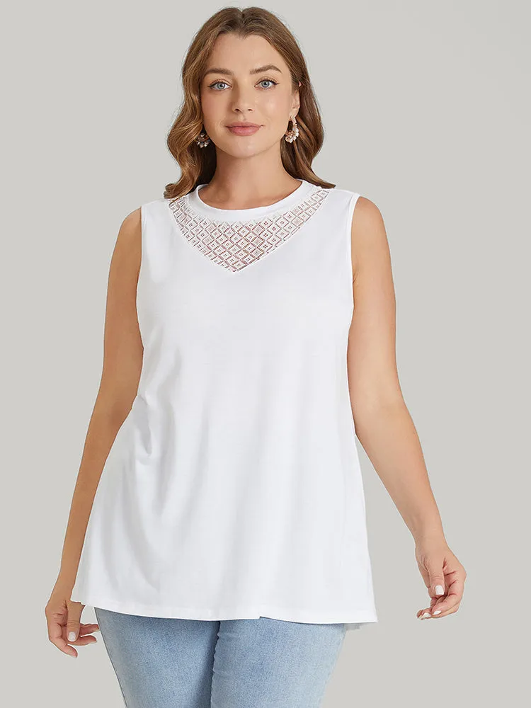 Solid Sleeveless Lace Insert Tank Top sold by Bloomchic product image thumbnail 2