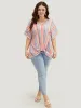 Rainbow Striped Batwing Sleeve Contrast Asymmetrical Hem Blouse sold by Bloomchic