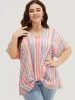 Rainbow Striped Batwing Sleeve Contrast Asymmetrical Hem Blouse sold by Bloomchic