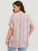 Rainbow Striped Batwing Sleeve Contrast Asymmetrical Hem Blouse sold by Bloomchic