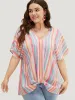 Rainbow Striped Batwing Sleeve Contrast Asymmetrical Hem Blouse sold by Bloomchic