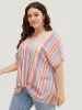 Rainbow Striped Batwing Sleeve Contrast Asymmetrical Hem Blouse sold by Bloomchic