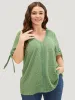 Polka Dot Knotted Sleeve Lace Blouse sold by Bloomchic