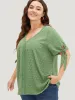 Polka Dot Knotted Sleeve Lace Blouse sold by Bloomchic