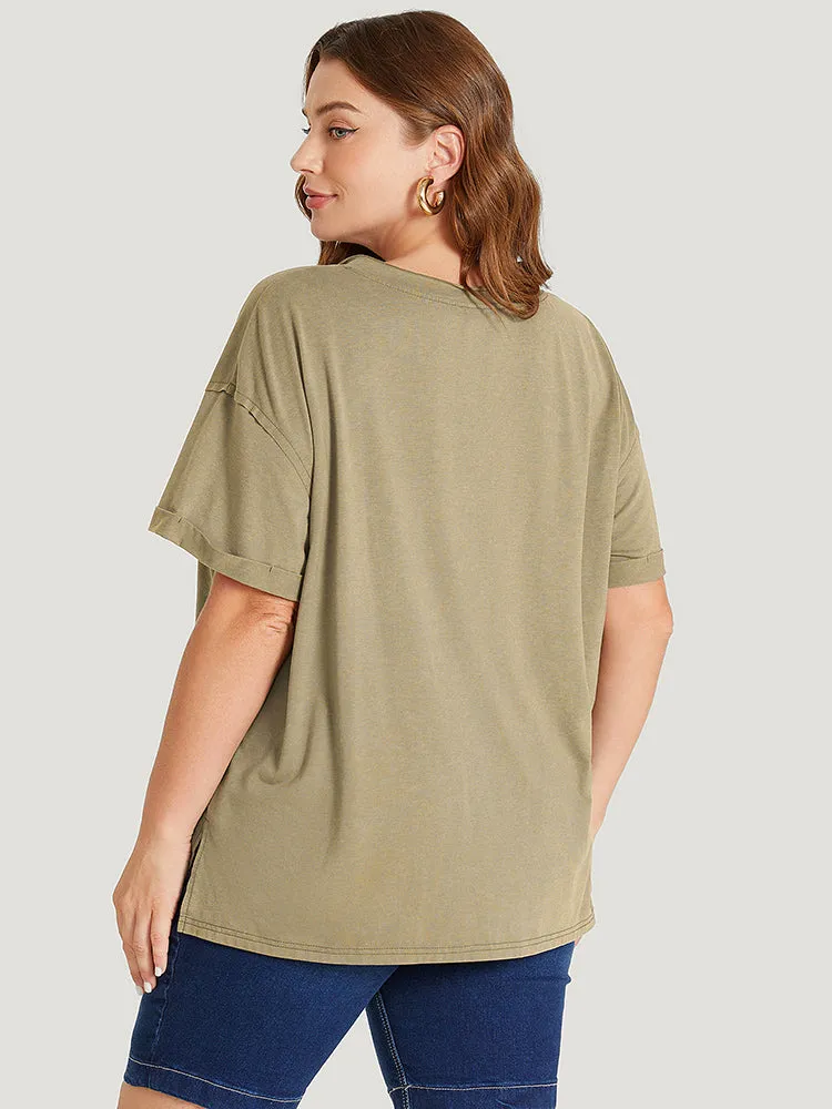Solid Vintage Roll Sleeve Pocket Split Hem T-shirt sold by Bloomchic product image thumbnail 5