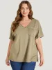 Solid Vintage Roll Sleeve Pocket Split Hem T-shirt sold by Bloomchic