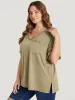 Solid Vintage Roll Sleeve Pocket Split Hem T-shirt sold by Bloomchic