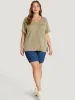 Solid Vintage Roll Sleeve Pocket Split Hem T-shirt sold by Bloomchic