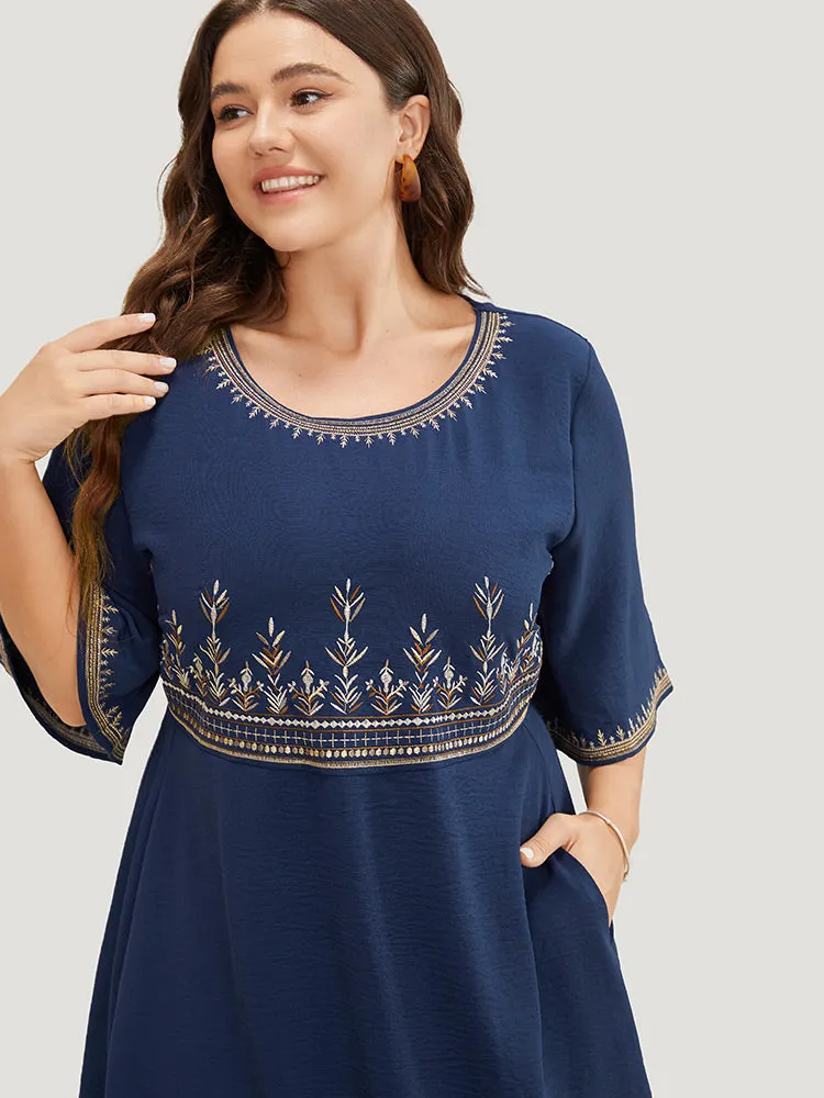 Plant Embroidered Pocket Ruffle Sleeve Knee Dress sold by Bloomchic product image thumbnail 5