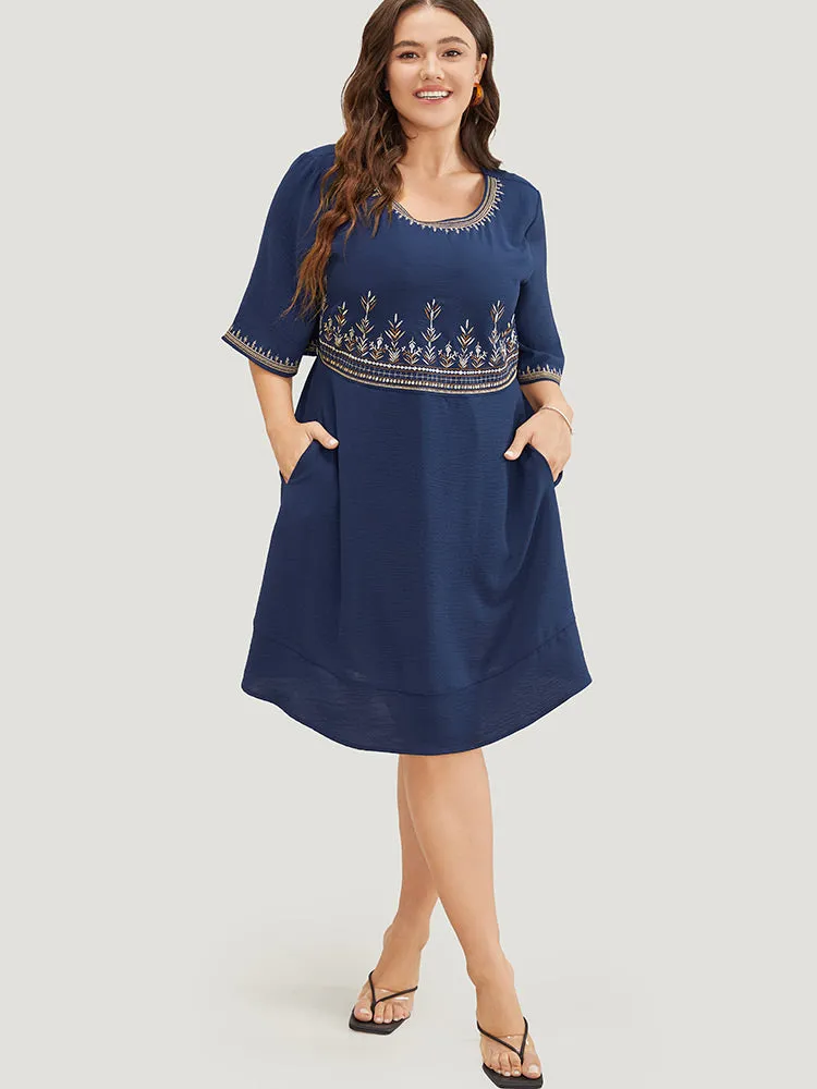 Plant Embroidered Pocket Ruffle Sleeve Knee Dress sold by Bloomchic product image thumbnail 2