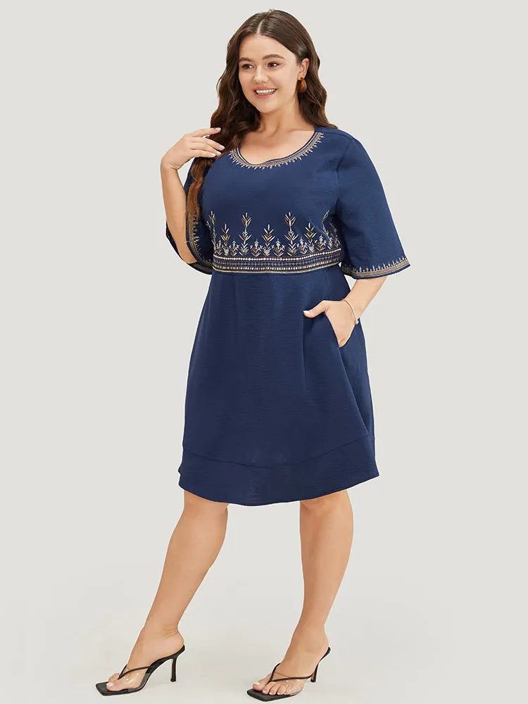 Plant Embroidered Pocket Ruffle Sleeve Knee Dress sold by Bloomchic product image thumbnail 3