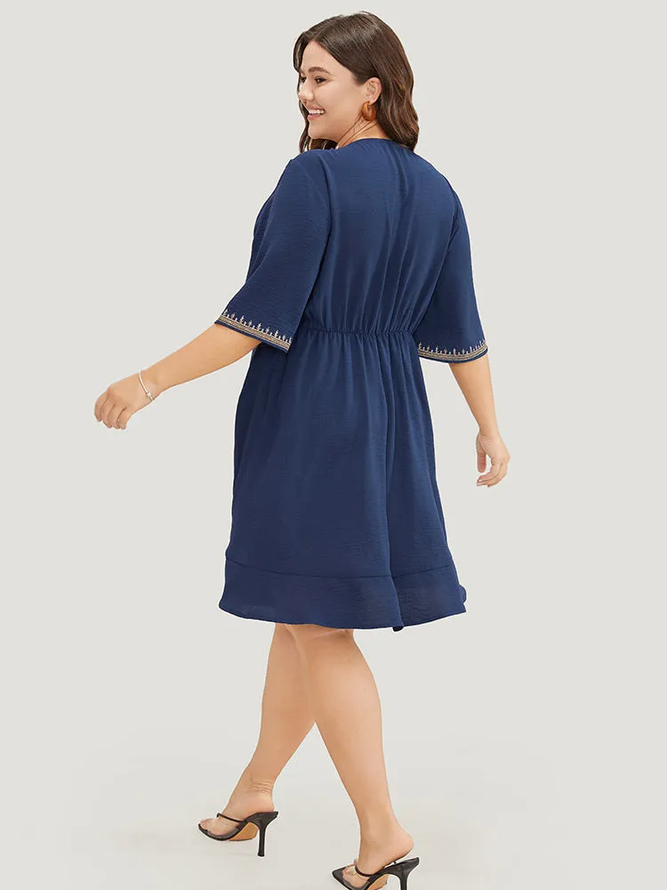 Plant Embroidered Pocket Ruffle Sleeve Knee Dress sold by Bloomchic product image thumbnail 4