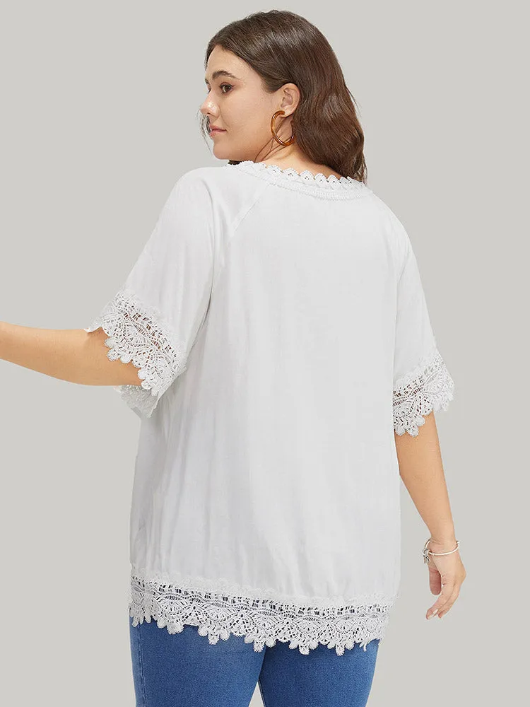 Solid Contrast Lace Raglan Sleeve Blouse sold by Bloomchic product image thumbnail 5