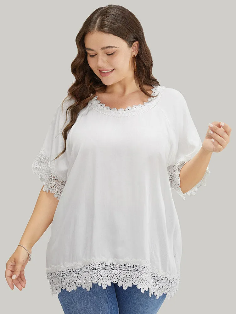 Solid Contrast Lace Raglan Sleeve Blouse sold by Bloomchic product image thumbnail 2