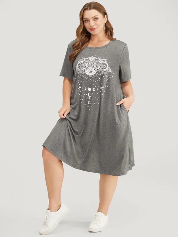 Moon & Star Print Pocket Graphic Tee Dress sold by Bloomchic